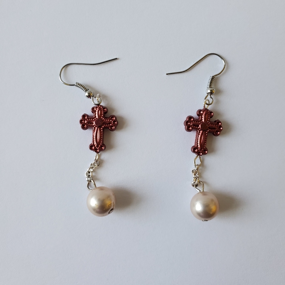 CROSS DROP DOWN EARRINGS